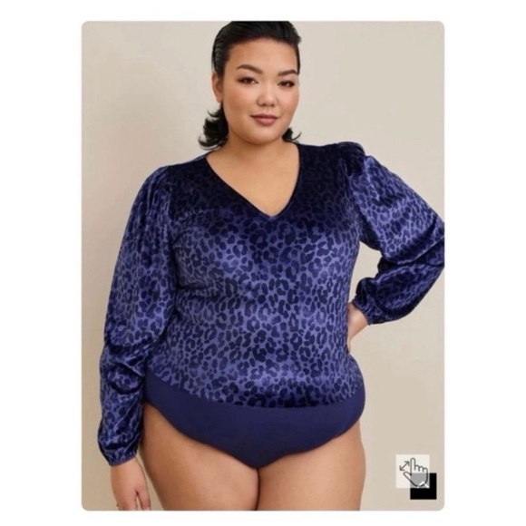 TORRID Blue Velvet Animal Print Bodysuit - Picture 2 of 8